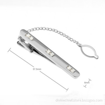 Custom Made Fashion Luxury Men Crystal Tie Clip With Chains